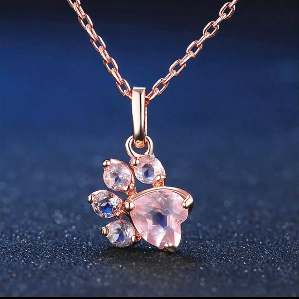 NWT Gold Crystal Paw necklace